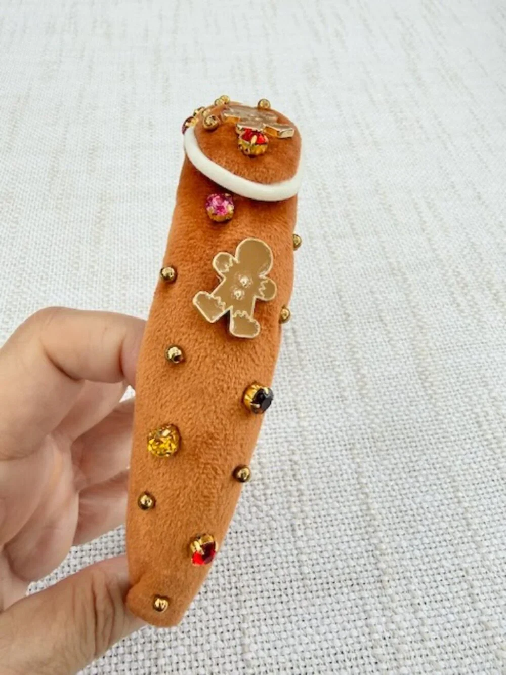 Lele Sadoughi Gingerbread Man Velvet Knot Headband Crystal Christmas EUC